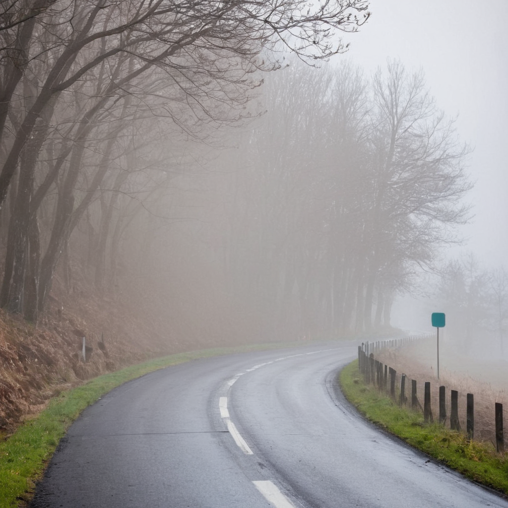Route sous la brume