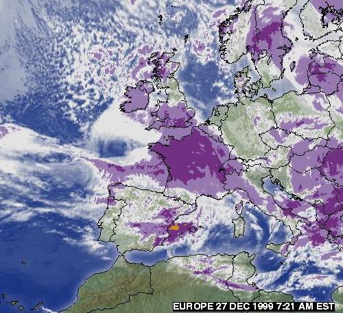Image satellite météo, Europe, neige, 1999.