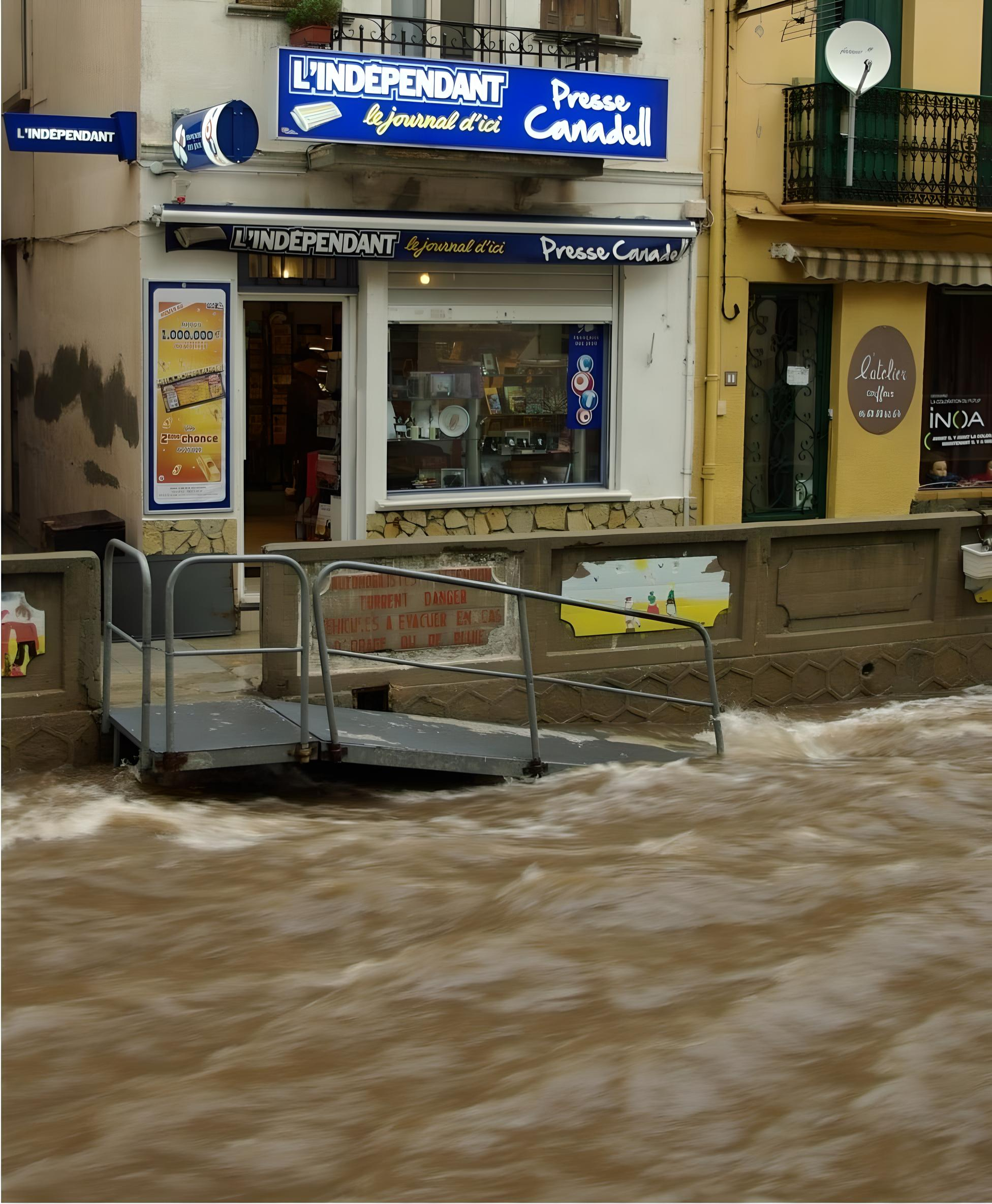 Librairie inondée avec eau boueuse déchaînée