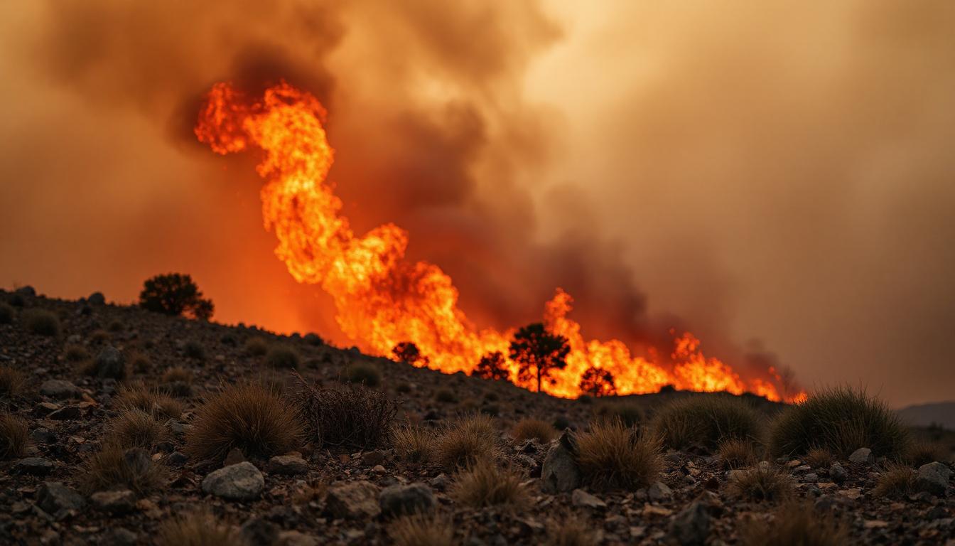 Incendie violent dans un paysage aride