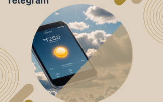 Smartphone affichant météo ensoleillée, invitation Telegram