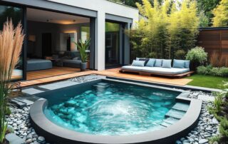 Maison moderne avec piscine et jardin luxuriant