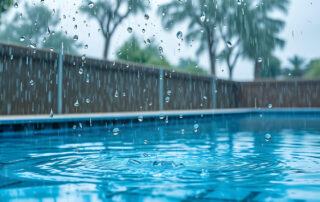 Pluie gouttes tombant dans piscine