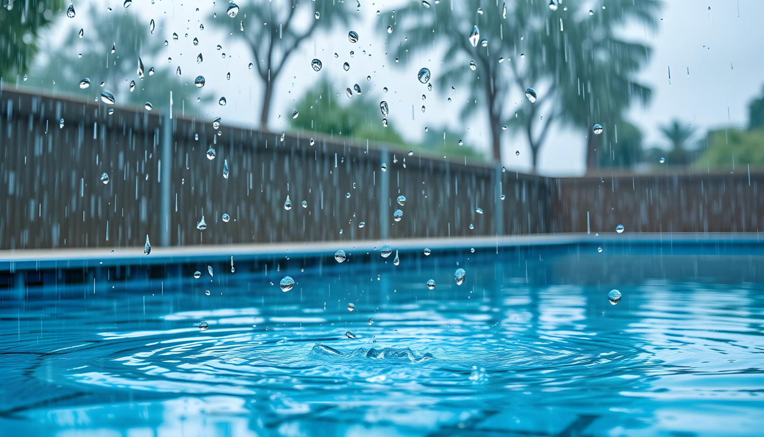 Pluie gouttes tombant dans piscine
