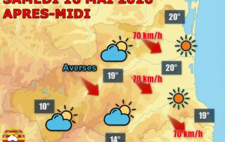 Ce samedi 16 mai 2026, un temps sec et bien ensoleillé domine sur la plaine et le littoral, malgré une Tramontane encore bien présente