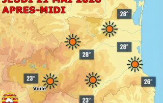 Ce jeudi 21 mai 2026, le ciel reste parfaitement dégagé sur les Pyrénées-Orientales, avec un vent d’est faible et des températures douces.