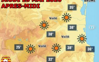 Météo du jour : soleil et fournaise ce jeudi 28 mai sur les Pyrénées-Orientales, avec de 34 à 38°C en plaine et une nuit très douce sous un ciel dégagé.