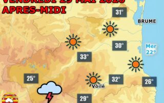 Soleil et chaleur intense ce vendredi 29 mai sur les #PyrénéesOrientales ! 30 à 33°C en plaine, orages possibles sur la Cerdagne l'après-midi.
