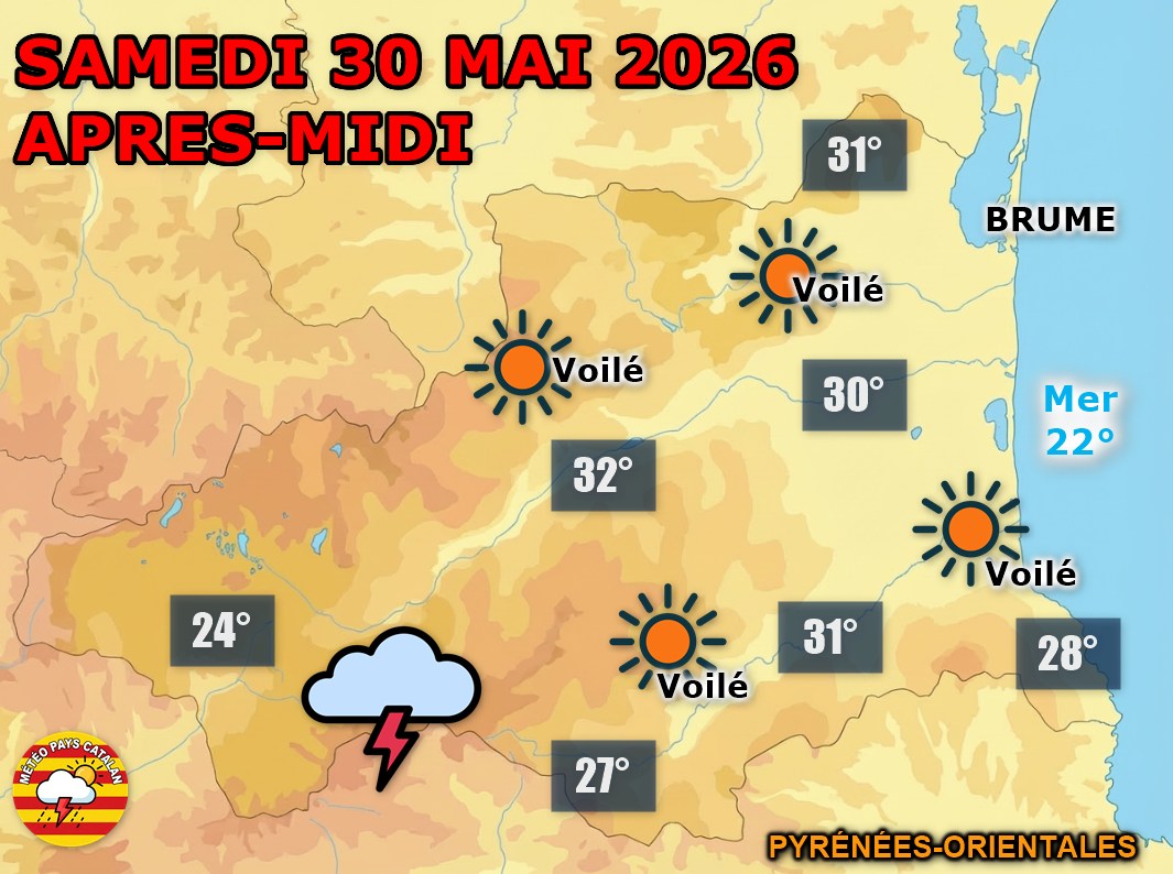 Le soleil domine ce samedi sur les P.-O. mais les orages gronderont sur le Vallespir et les reliefs l'après-midi. Chaleur marquée en plaine avec 29 à 32°C. Nuit étoilée en vue.