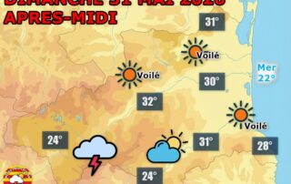 Ce dimanche 31 mai 2026, la matinée est ensoleillée sur les P.-O. avant des orages l'après-midi en Cerdagne et Vallespir.