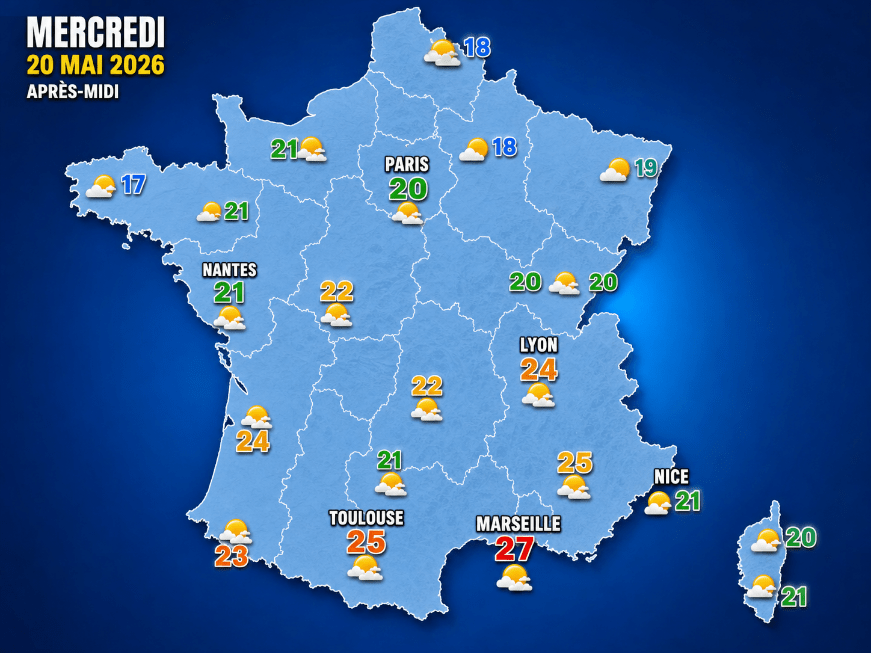 Le soleil regagne du terrain ce mercredi avec une chaleur modérée près de la Méditerranée, mais quelques orages isolés menacent encore les Alpes et les Pyrénées.