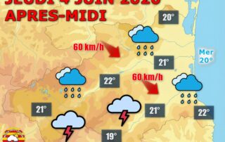 Instabilité orageuse ce jeudi 4 juin 2026 dans les P.-O. ! Soleil le matin, mais orages en Cerdagne, Vallespir et Albères l'après-midi. Tramontane à entre 50 et 70 km/h sur la côte. Fortes pluies en soirée au sud.