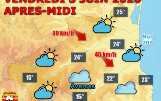 Météo du jour : Soleil au nord, averses au sud ! Ce vendredi 5 juin 2026, le nord du département profite du beau soleil tandis que le Vallespir reste nuageux avec quelques averses l'après-midi.