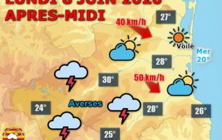 Météo du lundi 8 juin : Soleil puis orages ! Belle matinée ensoleillée sur les #PyrénéesOrientales avant des averses orageuses l'après-midi sur le relief. Tramontane active en plaine avec des rafales entre 40 et 50 km/h. Jusqu'à 30°C en journée.