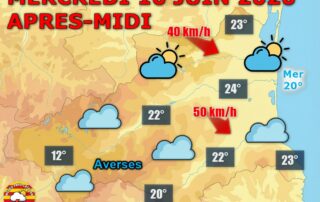 Météo du 10 juin : couverture nuageuse et tramontane ! Le ciel est couvert ce mercredi sur les P.-O. avec des petites pluies matinales sur les reliefs. La tramontane souffle en rafales entre 40 et 50 km/h. Douceur sur le littoral avec 23 à 24°C.