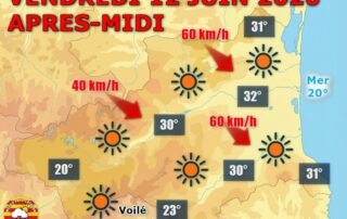 Météo du jour : Soleil et chaleur en maître ! Ce vendredi 12 juin, le soleil brille sans partage sur les Pyrénées-Orientales. Les températures grimpent entre 29 et 32°C en plaine. Côte Vermeille venteuse le matin, mer belle l'après-midi.