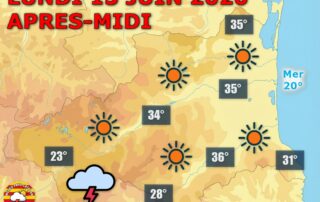 Ce lundi 15 juin, le soleil domine largement les Pyrénées-Orientales avec une chaleur au-dessus des normales. La Cerdagne reste à surveiller avec des orages possibles dès la mi-journée. 🌡️ Max : jusqu'à 34°C en plaine