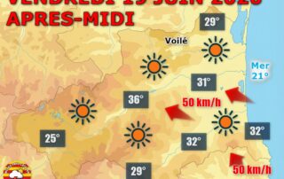Ce vendredi 19 juin 2026, le soleil brille généreusement sur les Pyrénées-Orientales avec de 31 à 36°C en plaine. Quelques averses menacent seulement la haute montagne en seconde partie de journée avant une belle nuit étoilée.