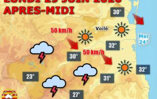 Météo du jour : Soleil, averses et tramontane ! Ce lundi 29 juin 2026, le soleil domine sur les Pyrénées-Orientales, mais des averses parfois orageuses éclatent sur le Vallespir et le Conflent. La tramontane se renforce en plaine,