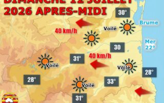 Météo du jour : Chaleur persistante ! Ce dimanche 12 juillet 2026, le soleil domine le matin puis le ciel se voile. Jusqu'à 33°C en plaine