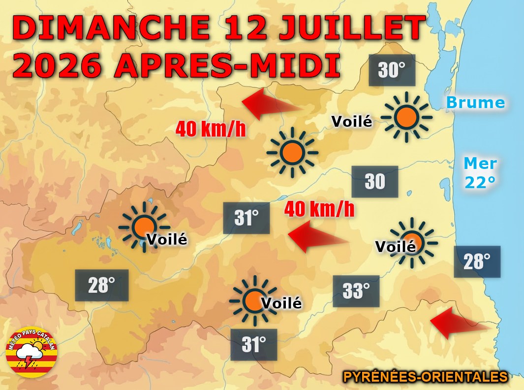 Météo du jour : Chaleur persistante ! Ce dimanche 12 juillet 2026, le soleil domine le matin puis le ciel se voile. Jusqu'à 33°C en plaine