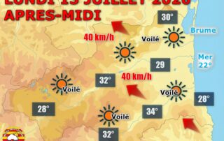 Ce lundi, la chaleur s'installe fortement sur les Pyrénées-Orientales avec des pointes à 34°C ⚠️🔥. Le vent forcit avec des rafales à 40 km/h en après-midi