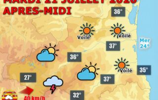 Mardi 21 juillet 2026 : soleil dominant et chaleur (jusqu'à 37°C en plaine), risque orageux l'après-midi en Vallespir et montagne.