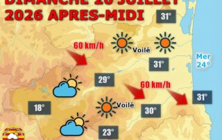 Dimanche 26 juillet : Soleil et tramontane au programme ! Le littoral profite d'un temps calme, les reliefs voient se former des averses orageuses l'après-midi.