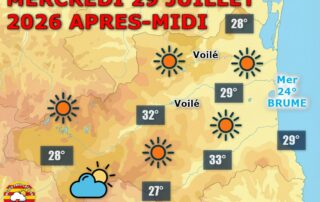 Mercredi 29 juillet, le soleil domine largement avec de 30 à 33°C dans les Pyrénées-Orientales. 🌡️ Quelques nuages gagnent la haute montagne l’après-midi, tandis que la nuit suivante reste douce et souvent dégagée.