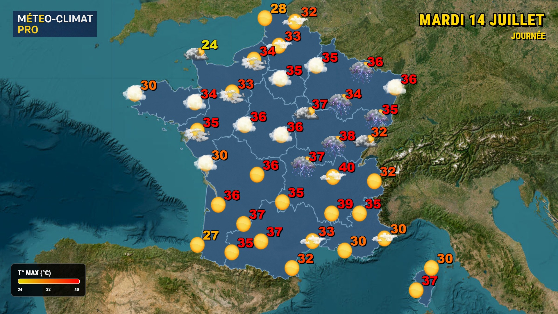 Découvrez les prévisions météo du 14 juillet : canicule persistante avec des pointes à 39°C