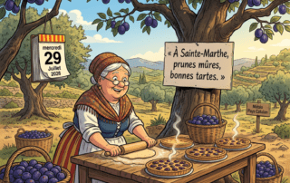« À Sainte-Marthe, prunes mûres, bonnes tartes. »