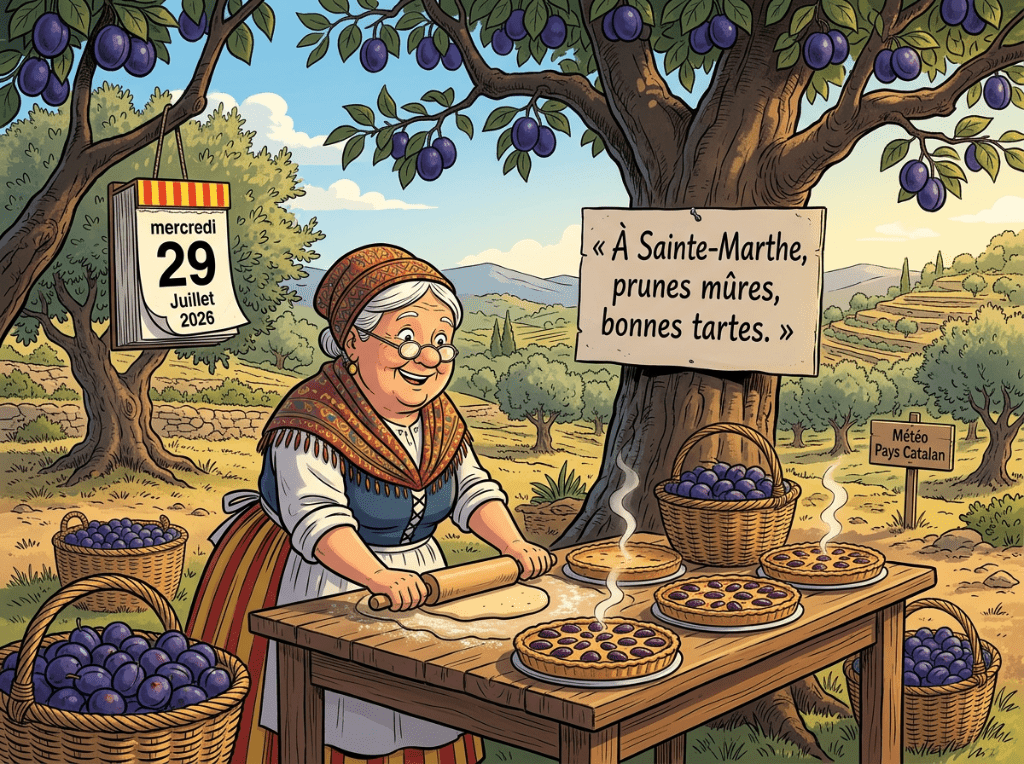 « À Sainte-Marthe, prunes mûres, bonnes tartes. »