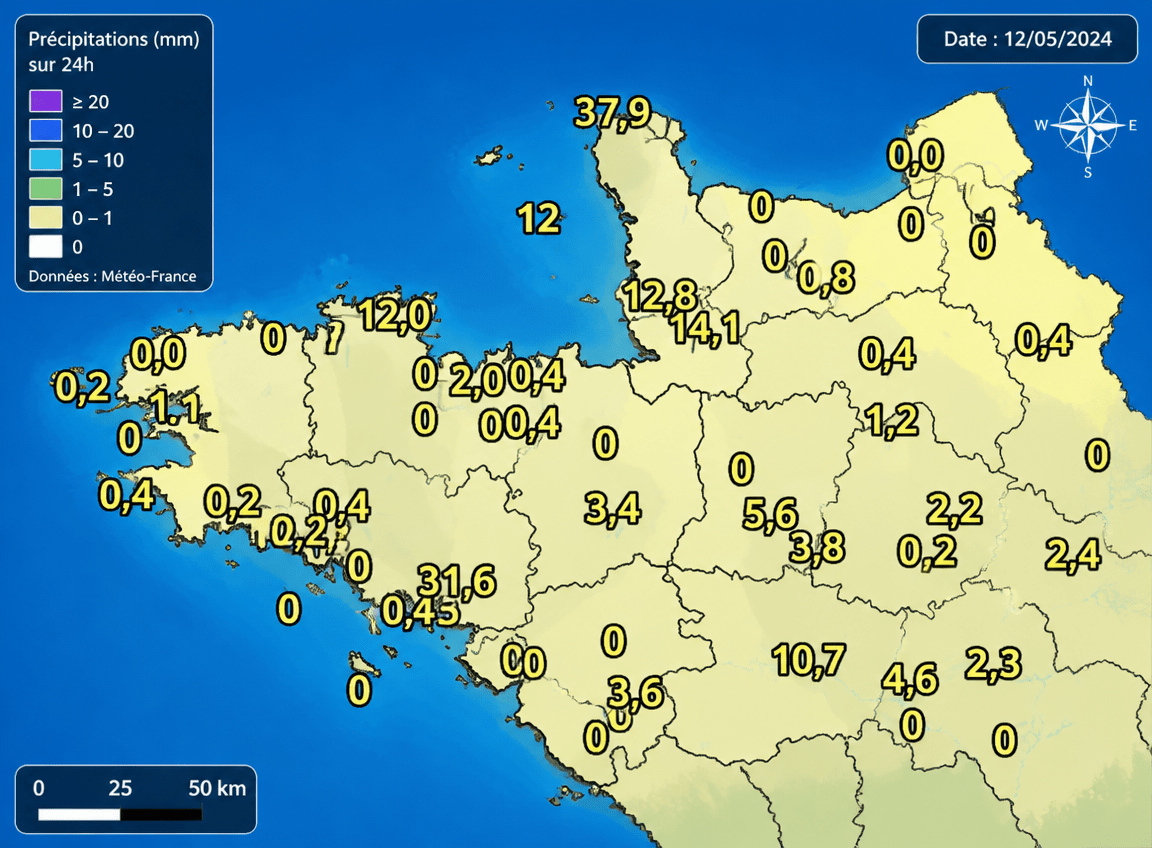 Cumul de pluie sur 24h glissant