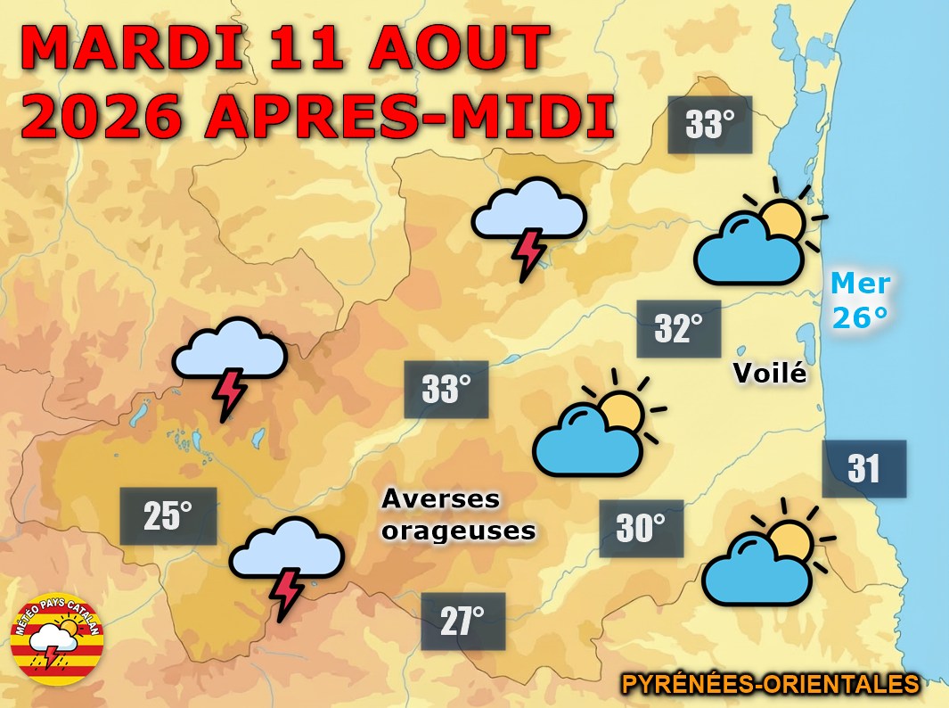 Pour ce mardi 11 août, profitez des belles éclaircies matinales car des orages et averses prendront le relais ensuite sur l'ouest du territoire, le tout dans une ambiance toujours très chaude. La nuit suivante ramènera le calme sous un ciel étoil