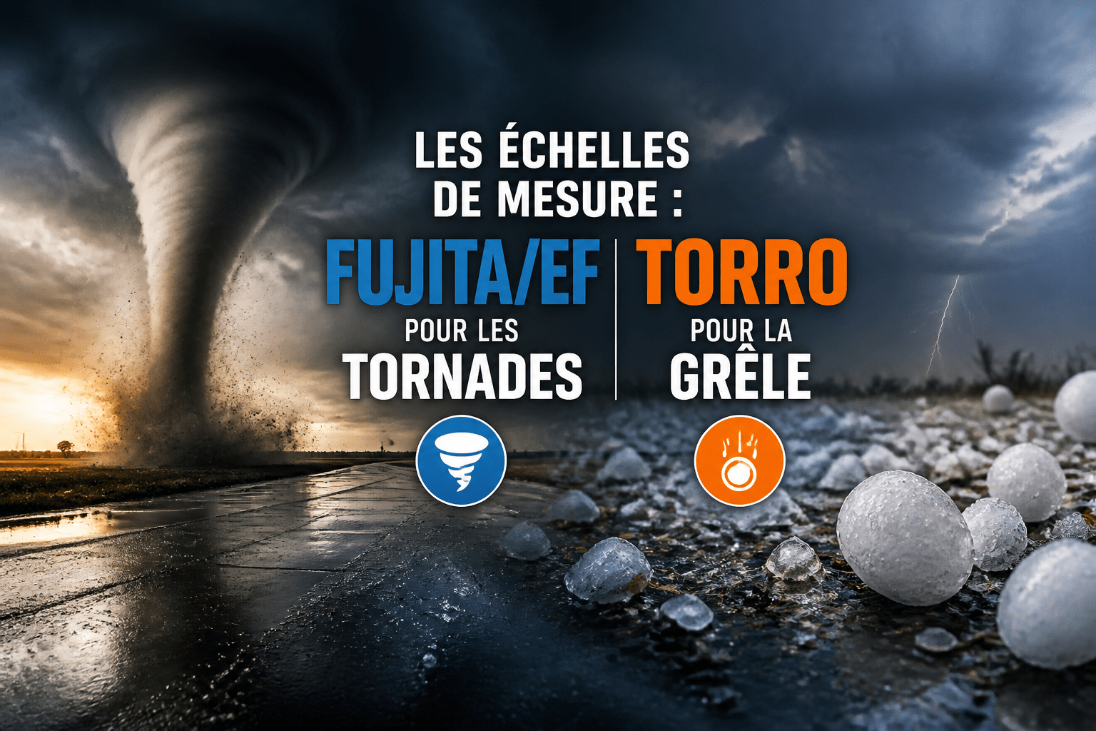 Les échelles de mesure : Fujita/EF pour les tornades, TORRO pour la grêle
