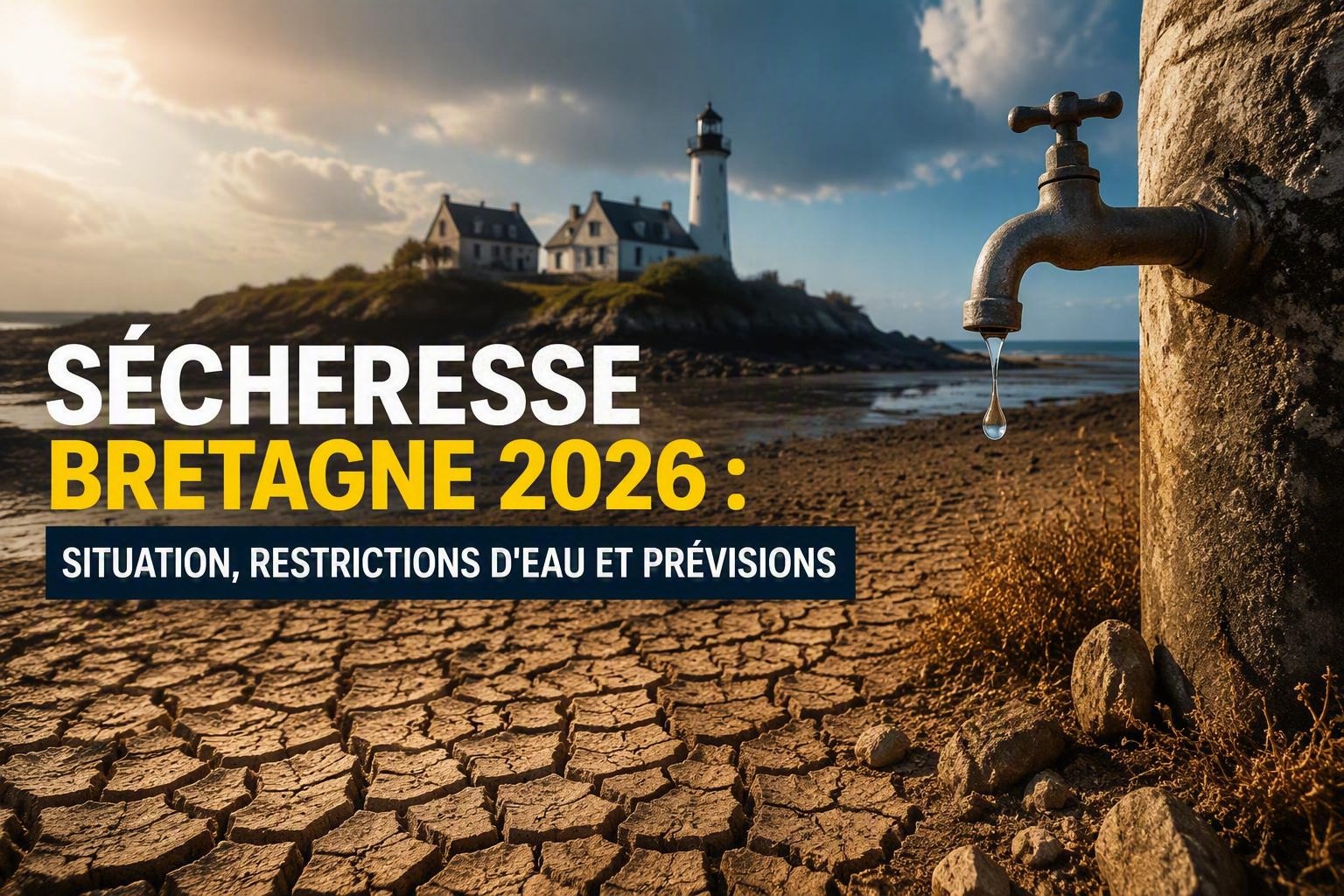 Sécheresse Bretagne 2026 : déficit de pluie, nappes en baisse, restrictions d'eau et impacts sur l'agriculture et le tourisme. Suivez la vigilance en direct.