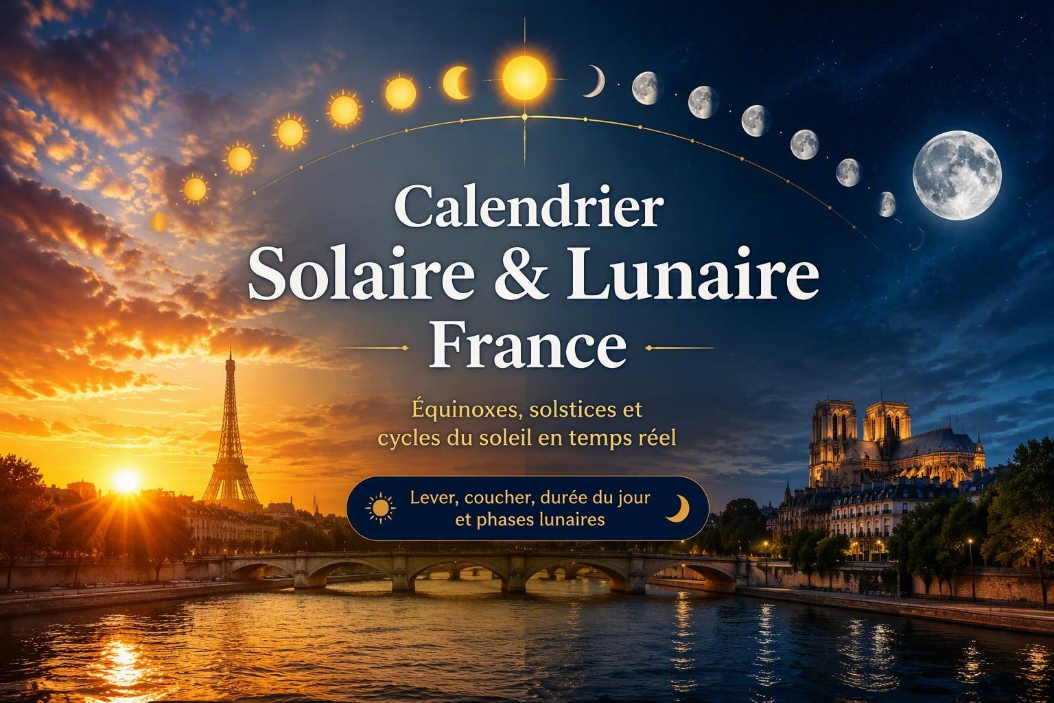 Lever, coucher, durée du jour et phases lunaires en un clic