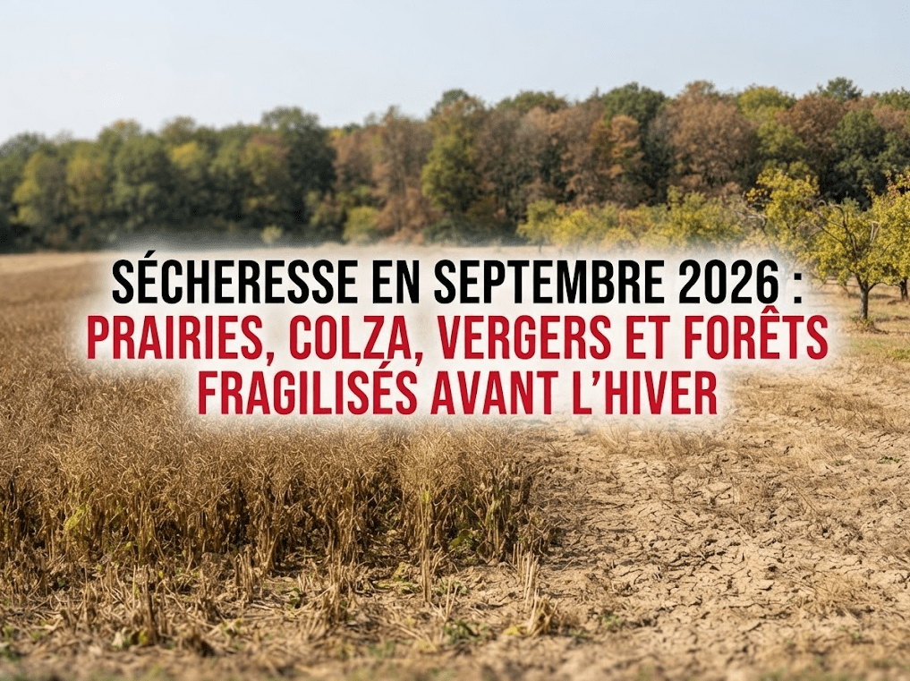 Sécheresse en septembre 2026 : prairies, colza, vergers et forêts fragilisés avant l'hiver