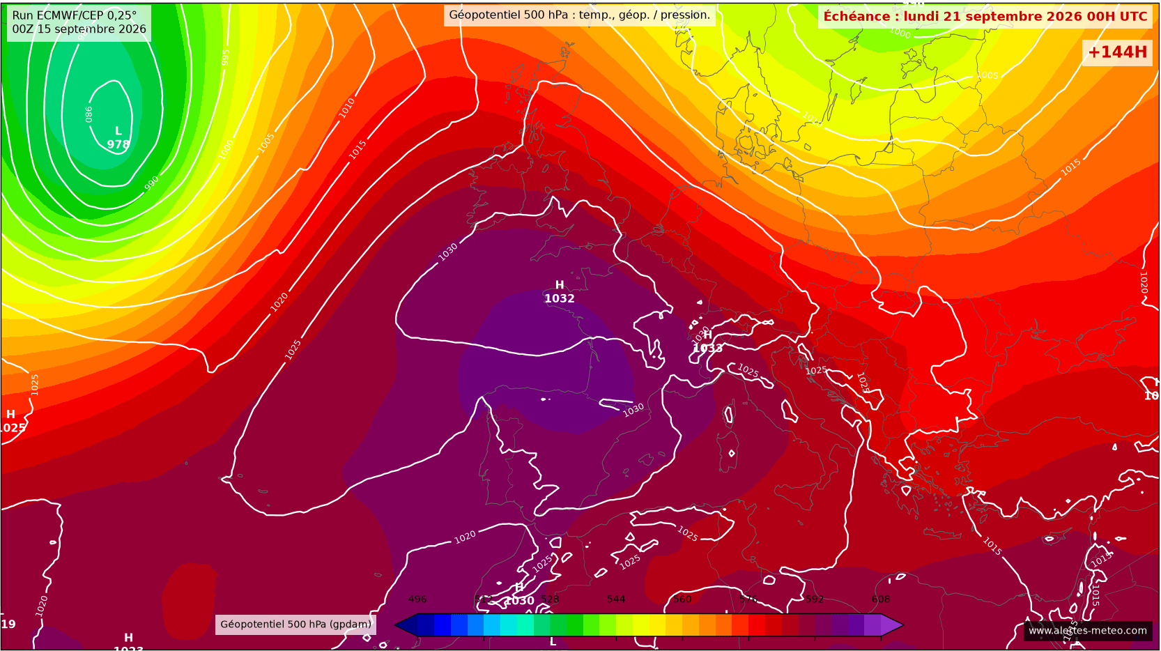 Géopotentiel 500 hPa : temp., géop. / pression.