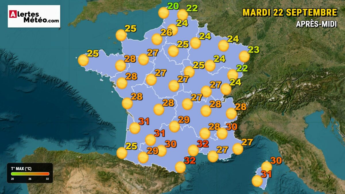 Bulletin météo quotidien, extrêmes relevés, classements des stations, suivi des vigilances et tendance à plusieurs jours.