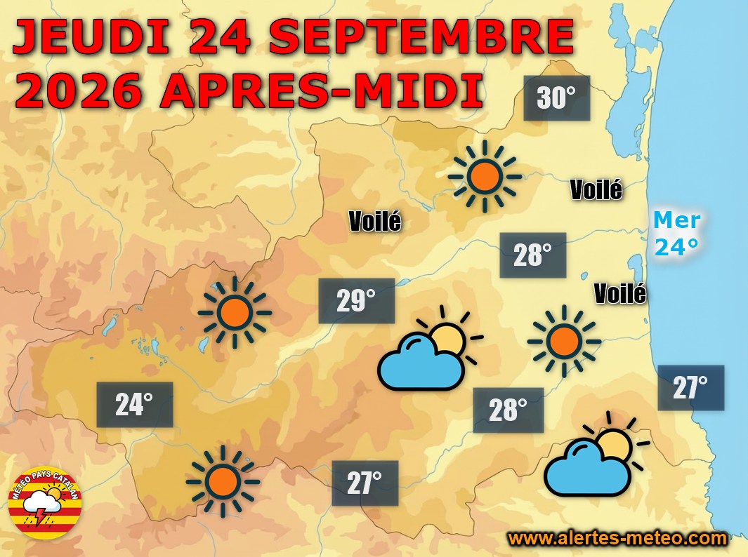 24 septembre 2026 : l'été s'accroche ! Soleil partout, 28 à 31°C en plaine. Nuit douce sur le littoral.
