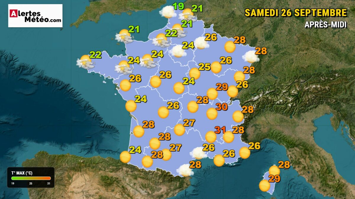 Météo 26 septembre 2026 : chaleur au sud, records mardi