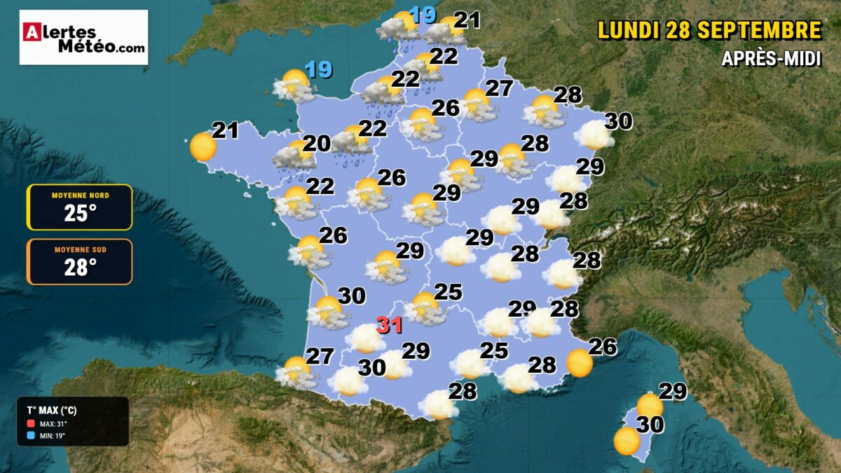 Météo 28 septembre 2026 : orages à l'ouest, chaleur à l'est
