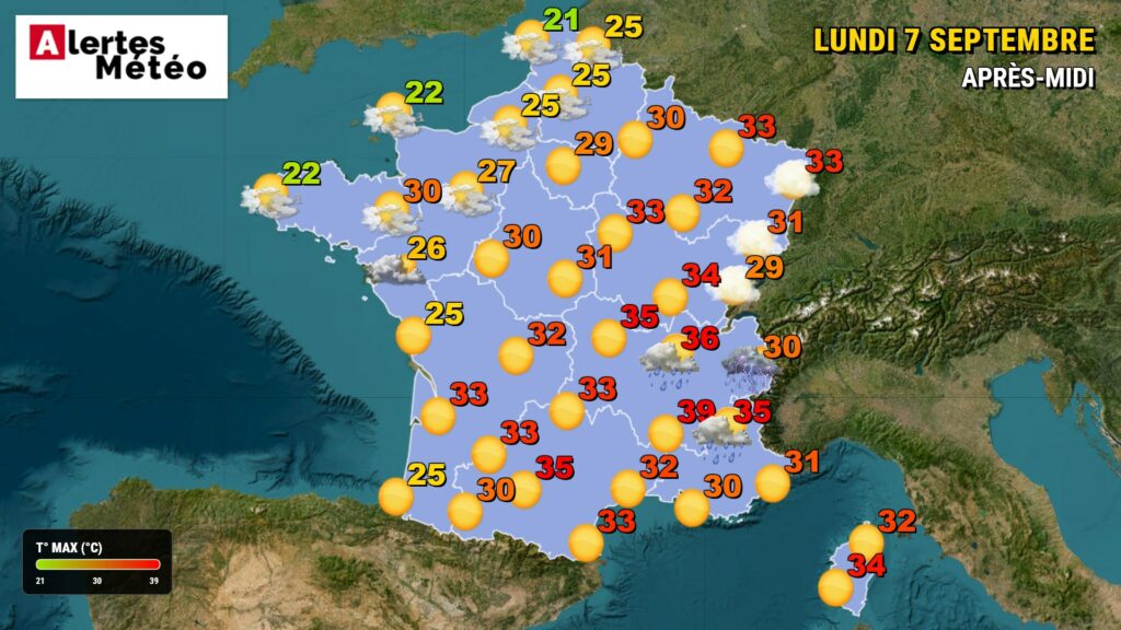 Chaleur encore vive à l'est, baisse à l'ouest et net rafraîchissement dès mercredi : la météo.