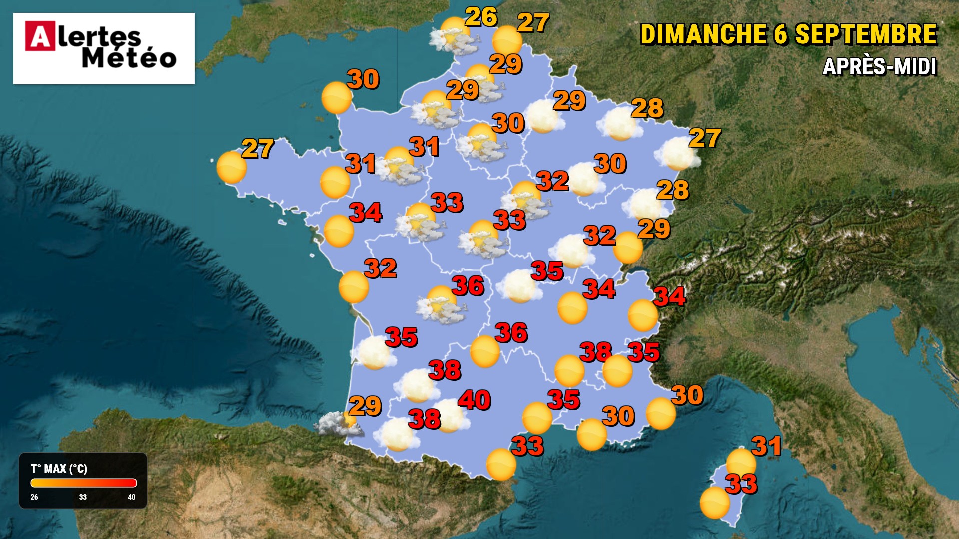 Nouveaux records de chaleur au sud, orages isolés à l'ouest et fraîcheur dès lundi : la météo.