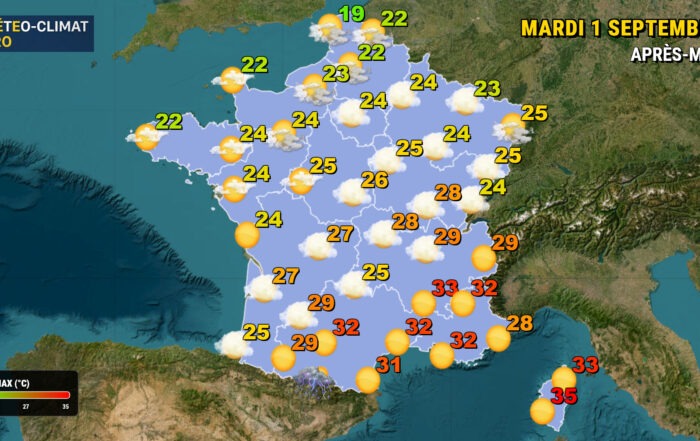 Météo du jour, mardi 1er septembre 2026 : chaleur estivale au sud, ciel partagé au nord.