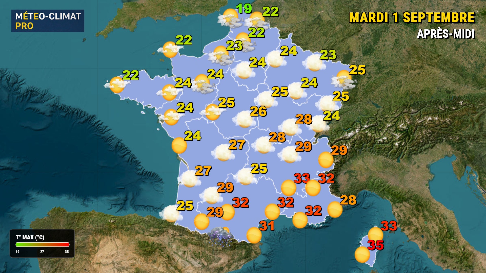 Météo du jour, mardi 1er septembre 2026 : chaleur estivale au sud, ciel partagé au nord.