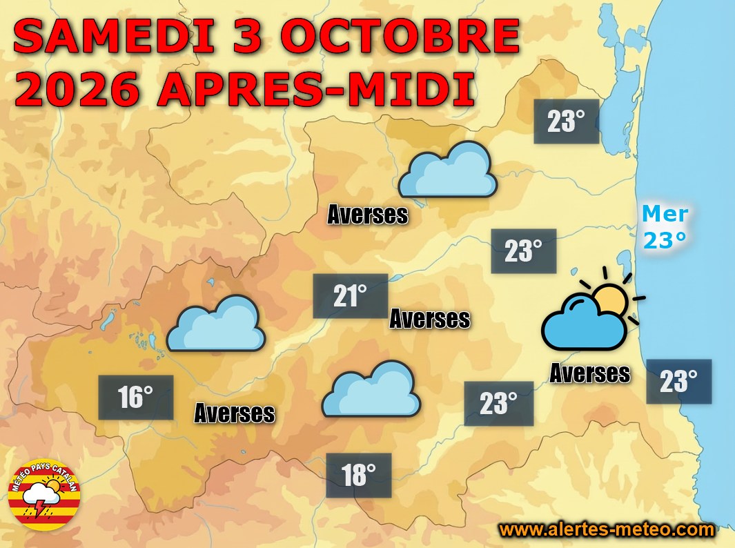 Des averses arrivent peu à peu ce samedi. Il fera de 21 à 23°C, avec un vent faible.