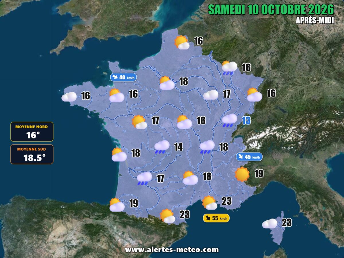Météo samedi 10 octobre : pluies faibles au nord, vent au sud